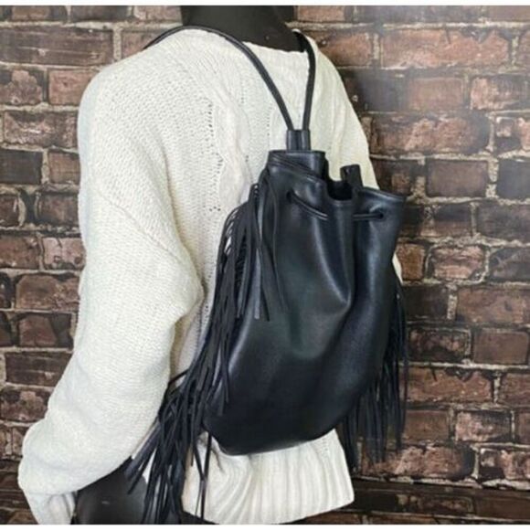 VICTORIA SECRET Faux Leather Black Backpack Fringe Purse SEXY Boho Bag MSRP $85 - Picture 5 of 9